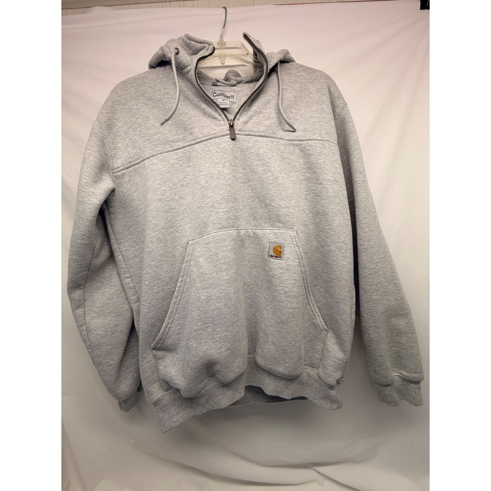 Carhartt Mens Quarter Zip Hoodie Heather Gray Fleece Pullover Size M RN14806